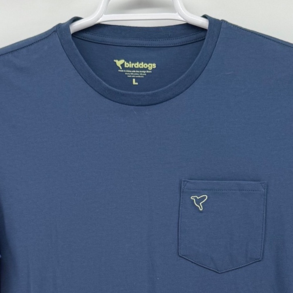 Birddogs Mens Long Sleeve Pocket T-Shirt‎ Slate Blue Large Cotton Blend Logo Tee